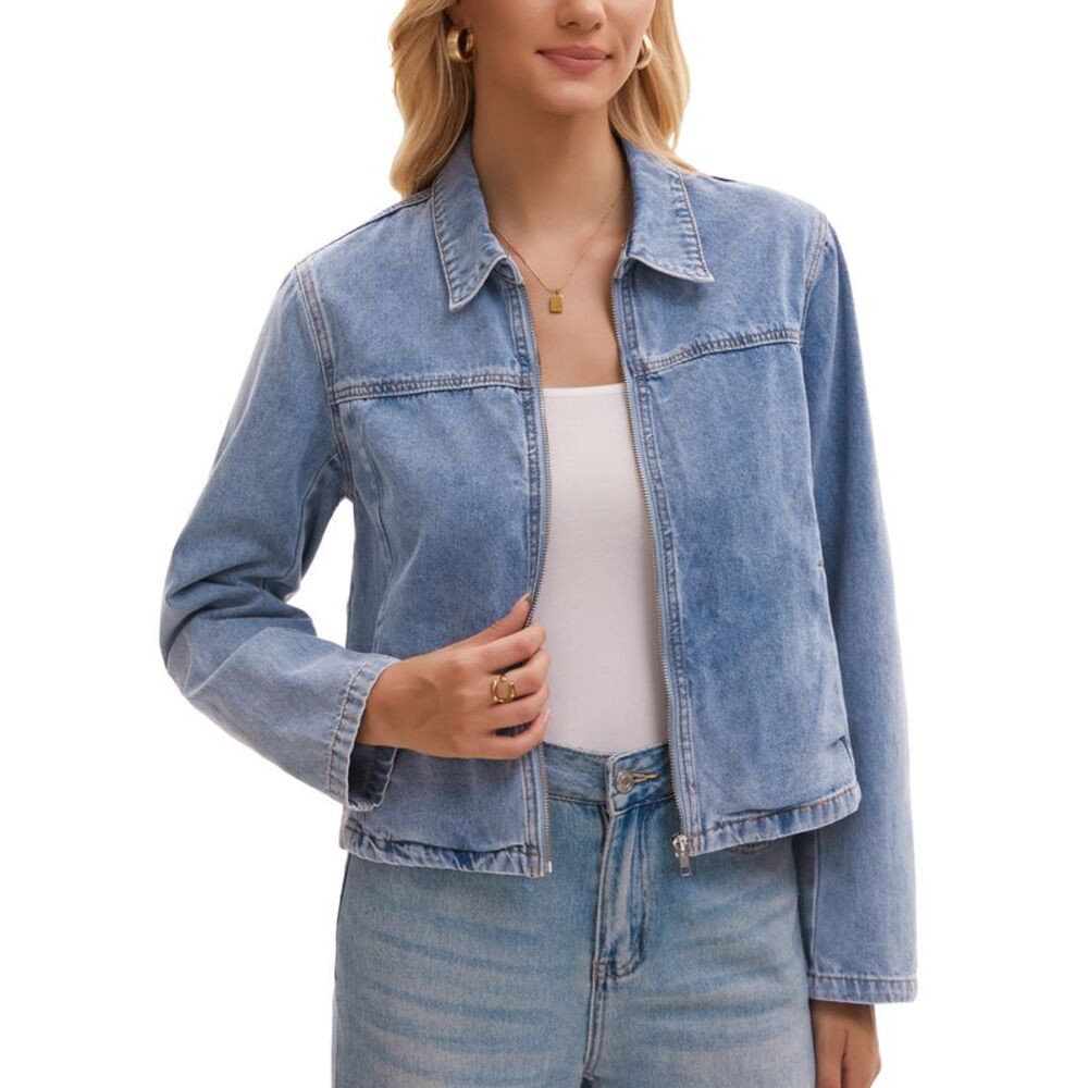 Women's Zip Up Denim Jacket Light Blue